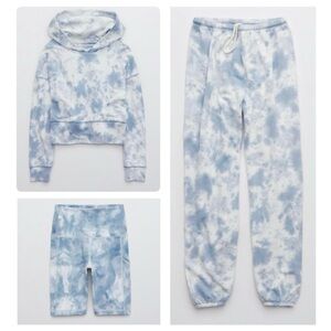 Aerie Light Blue Sweat Set with Biker Shorts size XXS